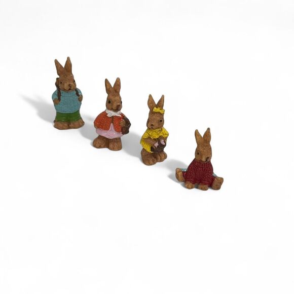 Vintage-Style Set of 4 brown bunny figurines - mini size. - Picture 6 of 6